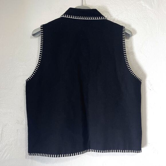 TALBOTS VTG Florals Snowflake Embroidered Wool Vest in Black White Size PS - Picture 3 of 13